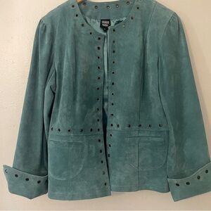 Vintage Sharon Young Blue Suede Leather Grommet Jacket XL